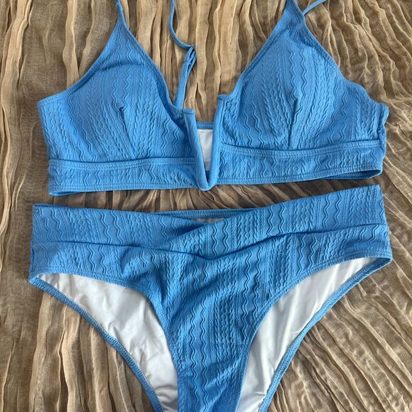 HYTENSUN Women's V Cut High Waisted Bikini Ribbed V-Wired Two Pieces - Picture 4 of 9